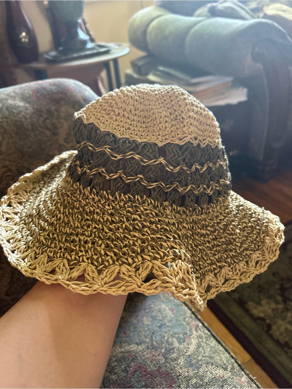 Handmade  Crochet Sun Hat in Tan and Brown